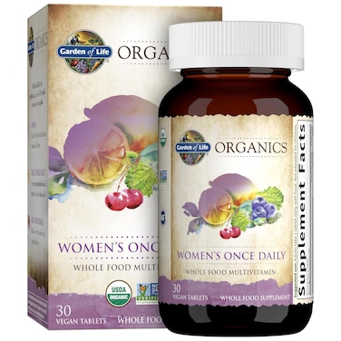 Garden of LifeOrganics Womens Once Daily Multi  30 Tablets Whole Food Multi with Iron Biotin Vegan Organic Vitamin for Womens Health Energy Hair Skin  Nails