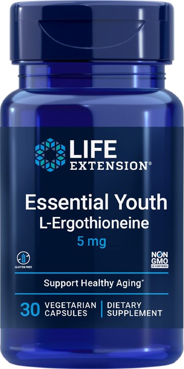 Life Extension Essential Youth LErgothioneine Promotes Longevity Healthy Aging GlutenFree NonGMO Vegetarian 5 mg 30 Vegetarian Capsules