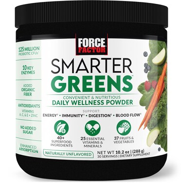 Force FactorSmarter Greens Daily Wellness Powder Greens Superfood Powder to Support Gut Health Bloating  Digestion with 40 Superfoods 125 Million CFUs of Probiotics Unflavored 30 Servings