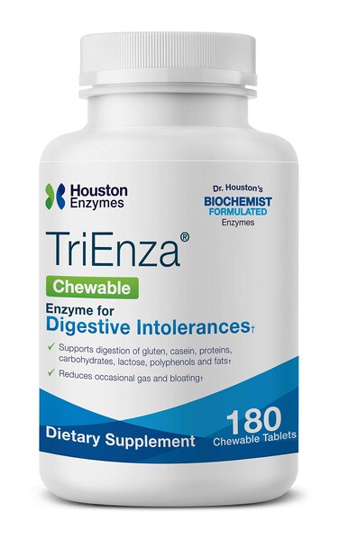 Houston EnzymesTriEnza  180 Chewable Tabs 45 Doses BroadSpectrum Enzymes for Digestive Intolerances Supports Digestion of Gluten Casein Soy Proteins Carbohydrates Sugars Fats  Phenols