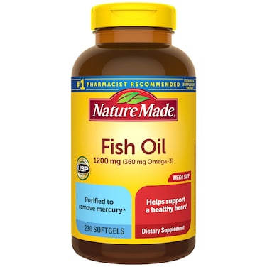 Nature MadeFish Oil 1200 mg Softgels Fish Oil Supplements Omega 3 Fish Oil for Healthy Heart Support Omega 3 Supplement with 230 Softgels 115 Day Supply
