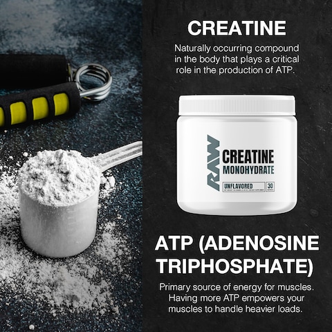 RAW Nutrition Creatine Monohydrate Powder Unflavored 30 Servings  Micronized Creatine Monohydrate Supplement for Workout Performance Build Muscle  Strength  Creatine Powder for Men  Women