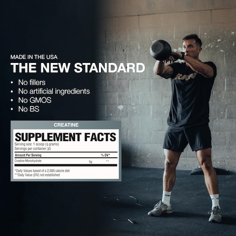 RAW Nutrition Creatine Monohydrate Powder Unflavored 30 Servings  Micronized Creatine Monohydrate Supplement for Workout Performance Build Muscle  Strength  Creatine Powder for Men  Women