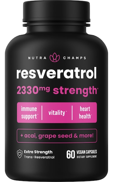 Resveratrol Supplement  Extra Strength Formula for Healthy Aging Immune Support  Heart Health  60 Vegan Capsules with TransResveratrol Green Tea Leaf Acai Berry  Grape Seed Extract
