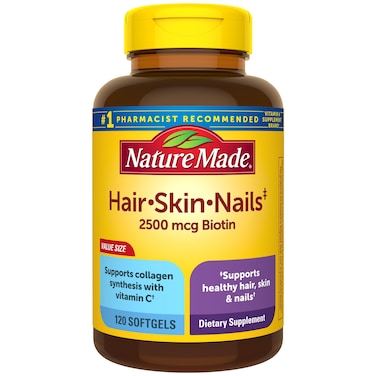Nature Made Hair Skin and Nails with Biotin 2500 mcg Dietary Supplement For Healthy Hair Skin and Nails Support 120 Softgels 120 Day Supply