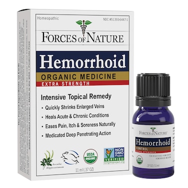 Forces of Nature Hemorrhoid Treatment Extra Strength 037 Fl Oz Organic Homeopathic Medicine  Essential Oils Hemorrhoid Relief for Pain Itching Swelling Soreness  Discomfort