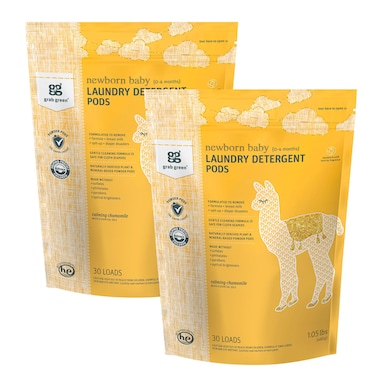 Grab Green Newborn Baby Laundry Detergent Pods 60 Count Calming Chamomile Scent Plant and Mineral Based Formulated to Tackle Newborn 04 Months Laundry Stains