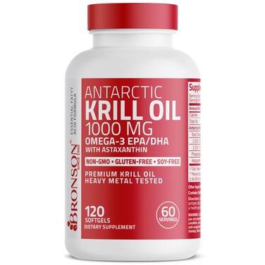 BronsonAntarctic Krill Oil 1000 mg with Omega3s EPA DHA Astaxanthin and Phospholipids 120 Softgels