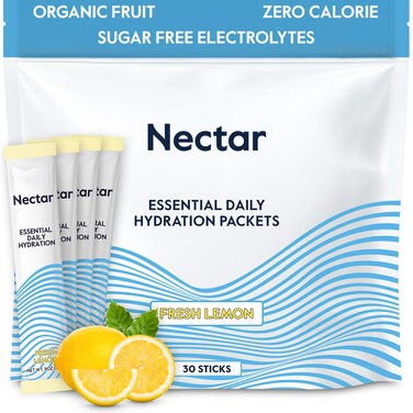 Nectar Hydration Packets  Electrolytes Powder Packets  No Sugar or Calories  Organic Fruit Liquid Daily IV Hydrate Packets for Dehydration Relief and Rapid Rehydration Lemon 30 Pack