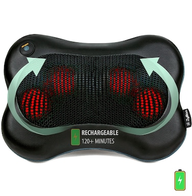 ZyllionShiatsu Back and Neck Massager with Heat  Cordless Rechargeable 3D Kneading Deep Tissue Massage Pillow for Chair Car Muscle Pain Relief  Black ZMA13RB