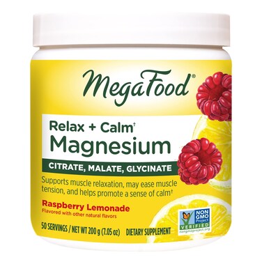 MegaFood Relax  Calm Magnesium Powder  Highly Absorbable Magnesium Glycinate Magnesium Citrate  Magnesium Malate  Without 9 Food Allergens  Raspberry Lemonade Flavor  705 Oz 50 Servings