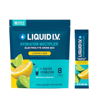 Liquid IV Hydration Multiplier  Lemon Lime  Hydration Powder Packets  Electrolyte Drink Mix  SingleServing Stick  NonGMO  1 Pack 16 Servings