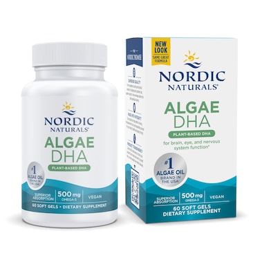 Nordic Naturals Algae DHA  60 Soft Gels  500 mg Omega3 DHA  Certified Vegan Algae Oil  PlantBased DHA  Brain Eye  Nervous System Support  NonGMO  30 Servings