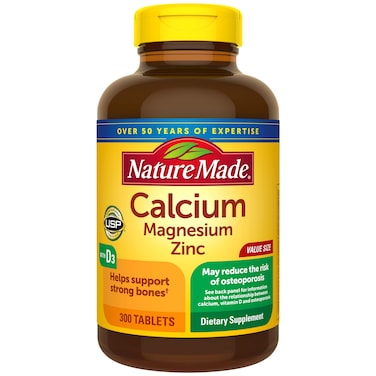 Nature Made Calcium Magnesium Zinc with Vitamin D3 Dietary Supplement for Bone Support 300 Tablets