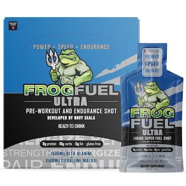 Frog FuelUltra Pre Workout Shot  Energy Gel with 1500mg Beta Alanine Electrolytes 8g Protein NanoHydrolyzed Grass Fed Collagen 10g Carbs Gluten Free Fat Free Berry 12 oz Packets 24 Pack