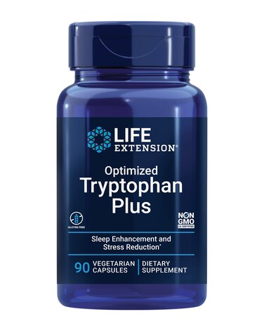 Life Extension Optimized Tryptophan Plus 1000mg  LTryptophan Supplement with Niacin and LLysine for Healthy Sleep  Stress Response  GlutenFree NonGMO Vegetarian  90 Capsules