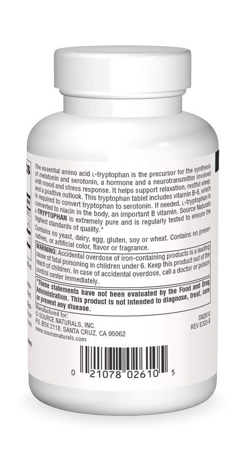 Source NaturalsLTryptophan with Vitamin B6 1000 mg Support Mood Relaxation And Sleep  90 Tablets