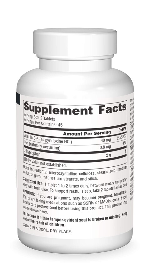 Source NaturalsLTryptophan with Vitamin B6 1000 mg Support Mood Relaxation And Sleep  90 Tablets