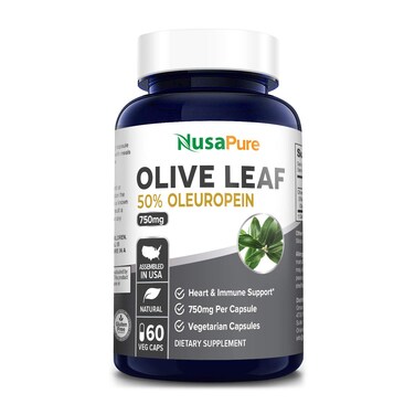 NusaPure Olive Leaf Extract NonGMO Gluten Free 750 mg  50 Oleuropein  Vegan  Super Strength  No Oil  60 Capsules