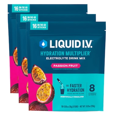 Liquid IVHydration Multiplier  Passion Fruit  Hydration Powder Packets  Electrolyte Powder Drink Mix  Convenient SingleServing Sticks  NonGMO  16 Servings Pack of 3