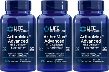 Life Extension ArthroMax Advanced with NT2 Collagen  ApresFlex 60 Capsules Pack of 3