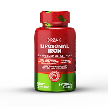 ORZAX Iron Supplement 25 mg Liposomal Technology High Bioavailability 90 Vegetable Capsules Helps New Blood Cell Production NonConstipating NonGMO  Gluten Free for Women Men Adults