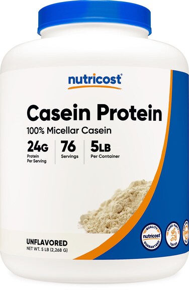 Nutricost Casein Protein Powder 5lb  Micellar Casein NonGMO Gluten Free Unflavored