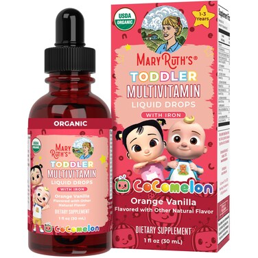 MaryRuth OrganicsCoComelon Toddler Kids Multivitamin with Iron  Immune Support  Toddler Vitamins  USDA Organic  Sugar Free  Multivitamin Liquid Drops for Kids Ages 13  Vegan  1 Fl Oz