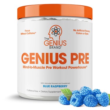Genius Pre Workout Powder Blue Raspberry  AllNatural Nootropic Preworkout  CaffeineFree Nitric Oxide Booster Supplement with Beta Alanine  Alpha GPC  No Artificial Flavors Sweeteners or Dyes