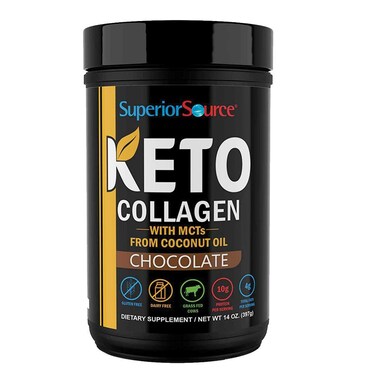 Superior Source Keto Collagen Protein Powder Chocolate 14 oz Grass Fed Collagen Peptides with MCT Oil 23 17 g Servings PrePost Workout Gluten Free Paleo Friendly NonGMO