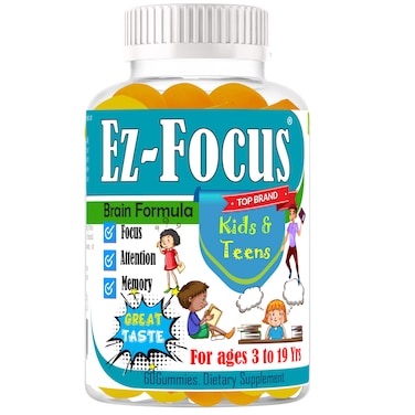 Ez Focus Gummies for Kids Brain Focus Support Chewable Focus Kids Vitamins Attention Supplement for Kids Children and Teens Kids Gummies for Focus Calming Natural Omegas DHA School Study Task