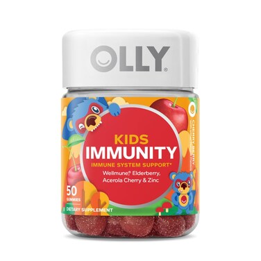 OLLYKids Immunity Gummy Immune Support Wellmune Elderberry Vitamin C Zinc Chewable Supplement Cherry  50 Count
