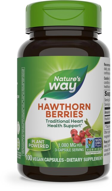 Natures Way Herbal Hawthorn Berries Traditional Heart Health Support 100 Vegan Capsules Packaging May Vary