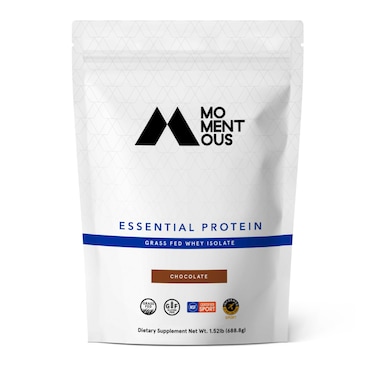 Momentous Essential GrassFed Whey Protein Powder  20g Whey Isolate Protein  NSF Certified GlutenFree 24 Servings for Essential Everyday Use Chocolate Package May Vary