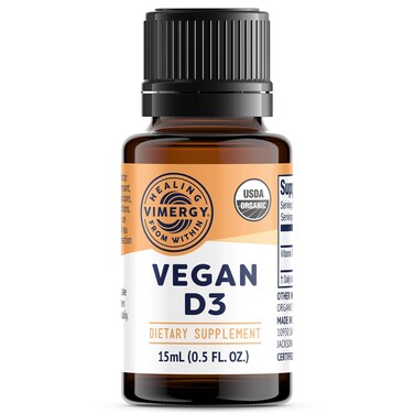 VimergyUSDA Organic Vegan Vitamin D3 Extract 96 Servings  Supports Strong Bones  Healthy Immune System  Alcohol Free Liquid Vitamin D3 Drops  GlutenFree NonGMO Kosher Vegan  Paleo 15 ml