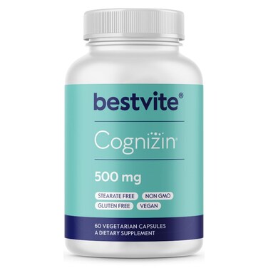 BESTVITE Cognizin Citicoline 500mg 60 Vegetarian Capsules  Clinically Studied Premium Choline Nootropic  No Stearates  Vegan  Non GMO  Gluten Free  Brain Supplements for Memory and Focus