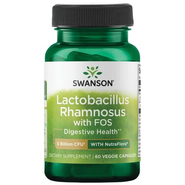 Swanson Lactobacillus Rhamnosus with FOS  Probiotic Supplement Supports Digestive Health  5 Billion CFU  Promotes GI Tract Health During Travel  60 Veggie Caps