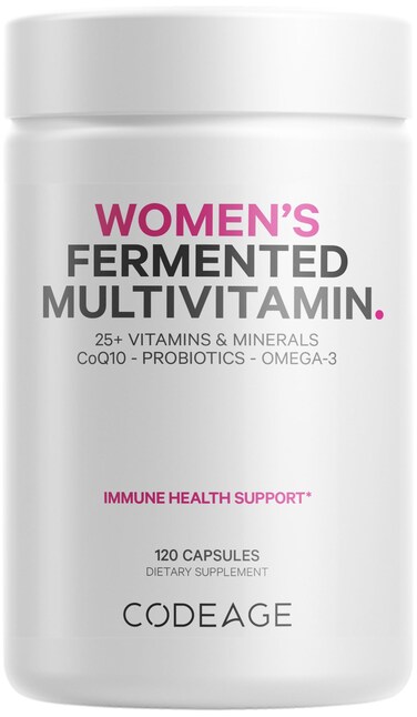 CodeageWomens Daily Multivitamin 25 Vitamins  Minerals Fermented Organic Whole Foods Probiotics Supplement  Vitamin A Vitamin B Vitamins C D E  K Omega 3 Zinc  Vegan  120 Capsules