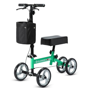 ELENKER Knee Scooter with Basket Dual Braking System for Ankle and Foot Injured Green
