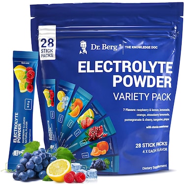 Dr Berg Sugar Free Electrolyte Powder Packets Variety Pack  Daily Electrolyte Drink Mix  28 Total Hydration Packets Sugar Free  Keto Electrolytes Powder Packets No Sugar  7 Delicious Flavors