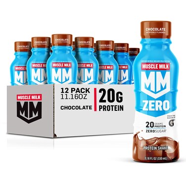Muscle MilkZero Protein Shake Chocolate20g Protein Zero Sugar 100 Calories Calcium Vitamins A C  D 4g Fiber Energizing Snack Workout Recovery Packaging May Vary1116 Fl Oz Pack of 12