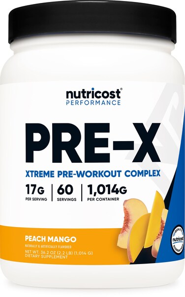 Nutricost PreX Xtreme PreWorkout Powder Complex Peach Mango 60 Servings Vegetarian NonGMO and Gluten Free
