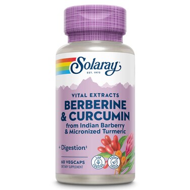 SOLARAYBerberine Curcumin Root Extracts Healthy Digestive Cardiovascular Function Support Lab Verified 60 Servings 60 VegCaps