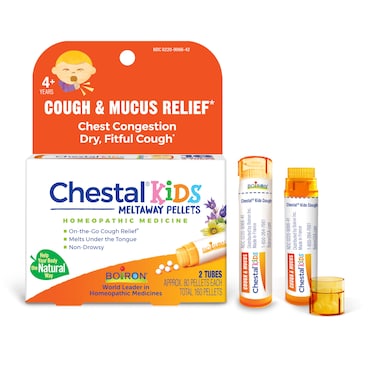 BoironChestal Kids Pellets for Cough and Mucus Relief Nasal or Chest Congestion and Sore Throat Relief  2 Count 160 Pellets