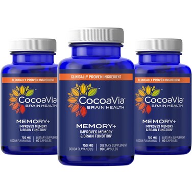 CocoaVia Memory Brain Supplement 90 Day 750 mg Cocoa Flavanols Memory  Brain Booster Vegan Plant Based Gluten Free 270 Capsules
