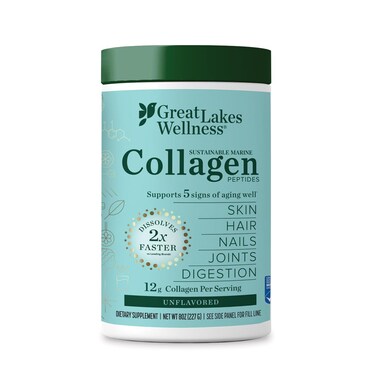 Great Lakes Wellness Sustainable Marine Collagen Peptides for Skin Hair Nails Joints  Digestion  Unflavored  Quick Dissolve Hydrolyzed Wild Caught MSC Certified NonGMO Keto Kosher  8 oz