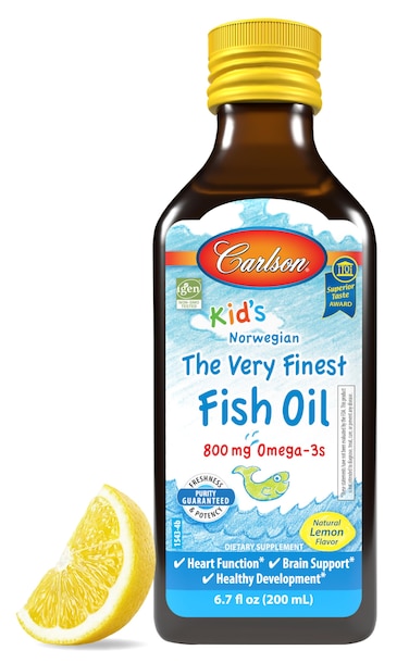 Carlson  Kids The Very Finest Fish Oil Liquid 800 mg Omega3s Norwegian WildCaught Fish Oil Omega 3 Liquid for Kids Sustainably Sourced Lemon 200 ml
