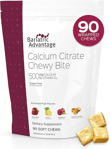 Bariatric AdvantageCalcium Citrate Chewy Bites 500 mg  for Bariatric Surgery Patients  Vitamin D3  SugarFree Chewable Calcium Supplement  Bariatric Calcium Chews  Assorted Fruit  90 Count