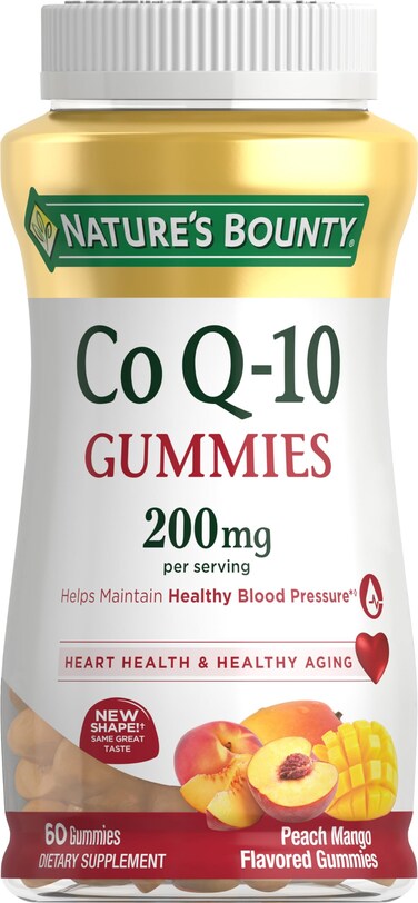 Natures Bounty CoQ10 Gummies Supports Heart Health CoQ10 200 mg per serving 60 Gummies Peach Mango Flavour