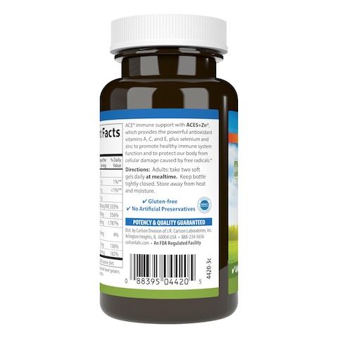 Carlson  ACES  Zn Vitamins A C E  Selenium  Zinc Cellular Health  Immune Support Antioxidant 60 Softgels